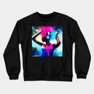 DJ afro woman in pink hairs Crewneck Sweatshirt